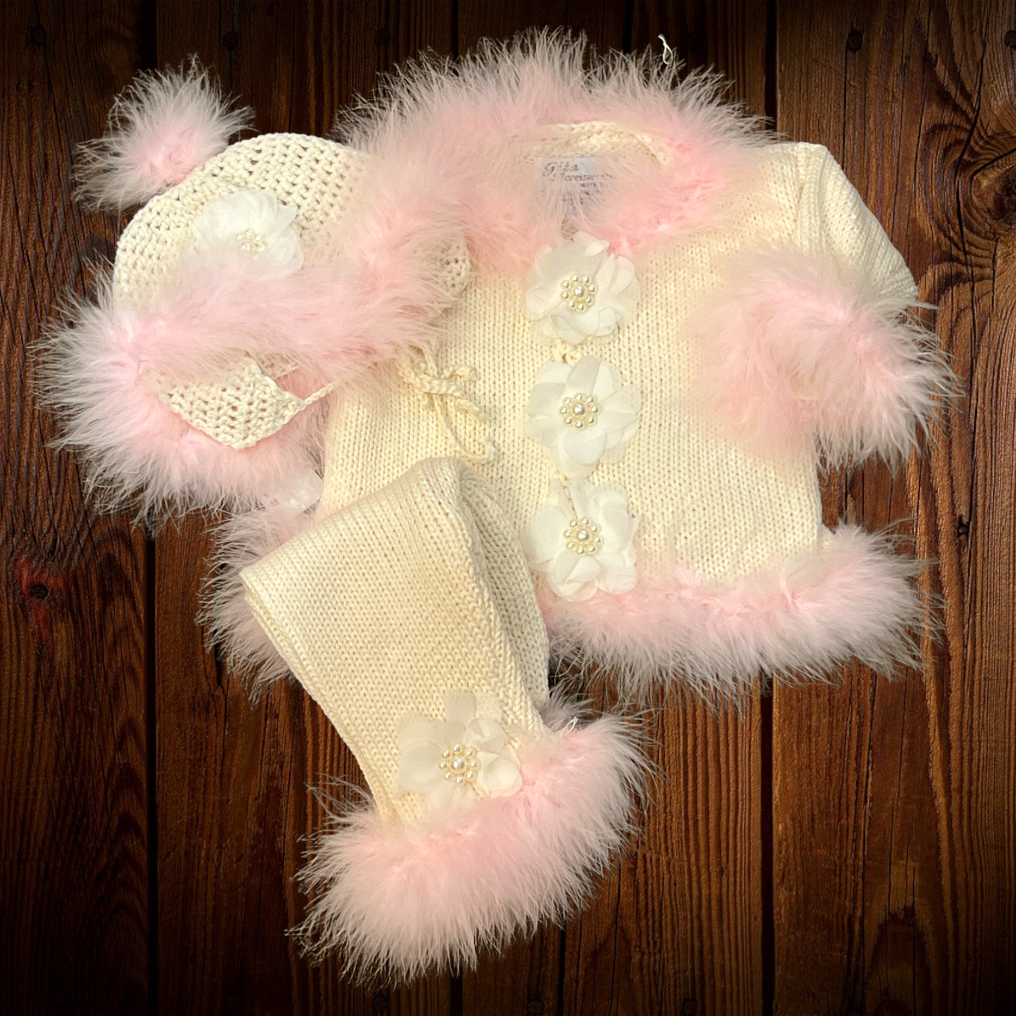 Ivory and Pink Marabou Set